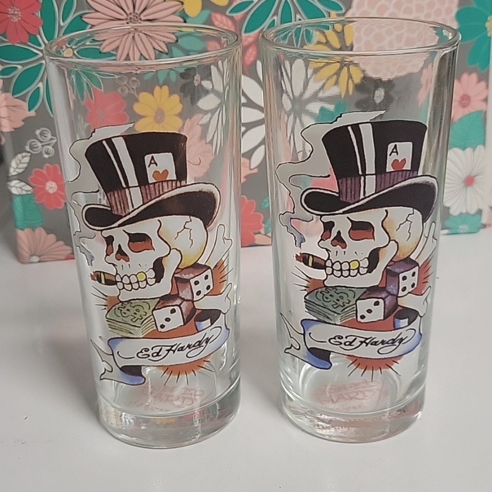 Ed Hardy Beverage Glasses, set of 2